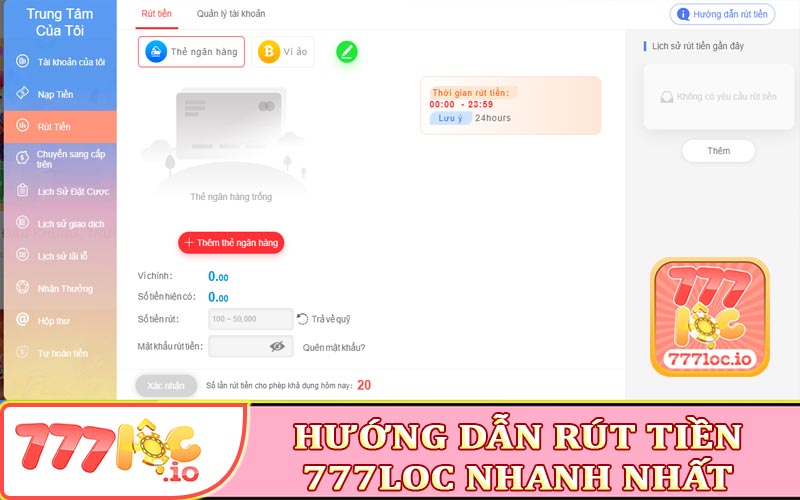 Hướng dẫn rút tiền 777loc nhanh nhất