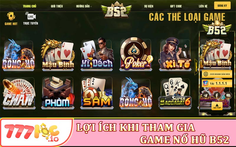 Lợi ích khi tham gia game nổ hũ B52 Club